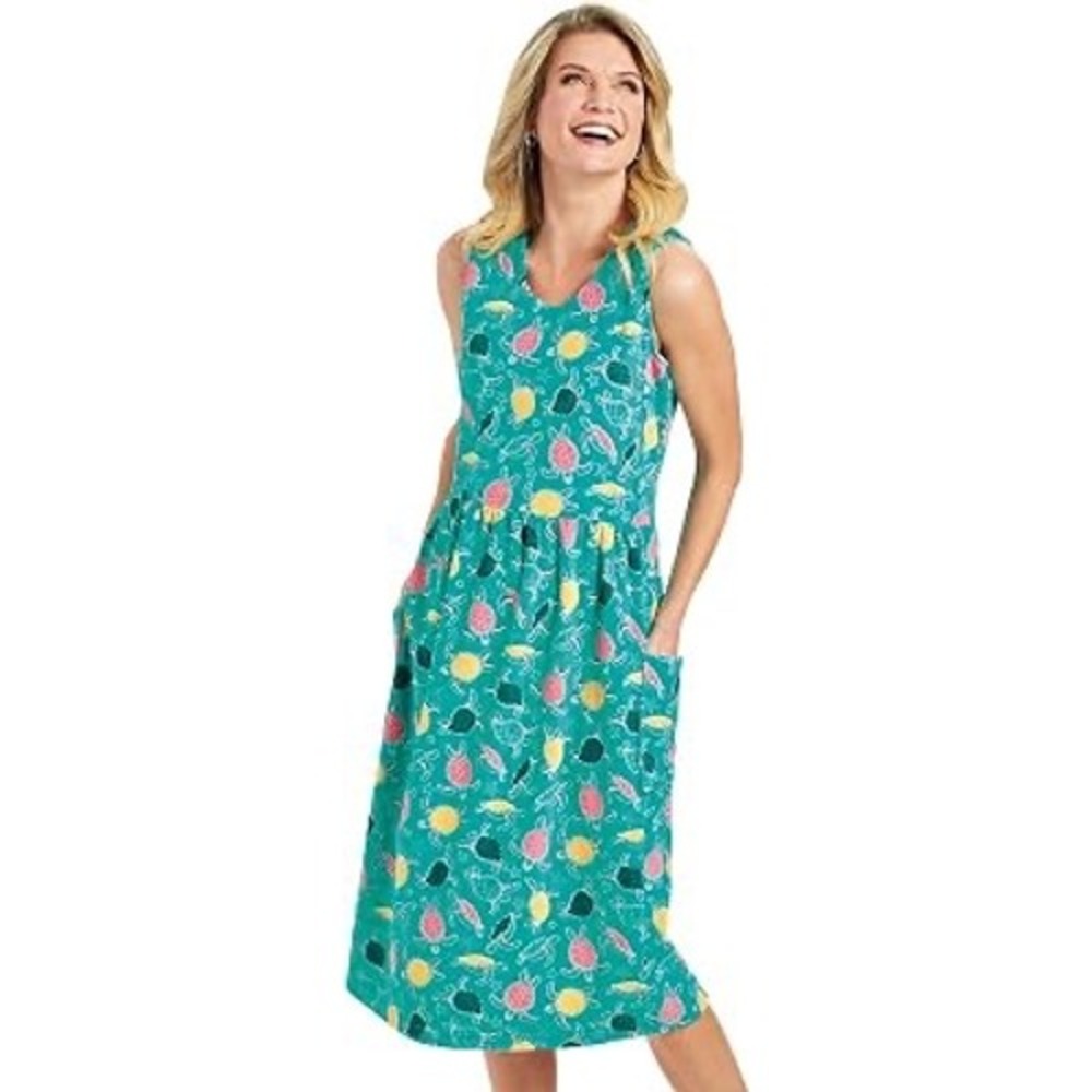 CW Classics 3X Terry Cloth Sea Turtle Lounger Dress Pockets Swim Cover Up Teal⁠